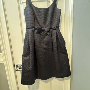 Carmen Marc Valvo Black Textured Fit-and-Flare Dress with Waist Bow